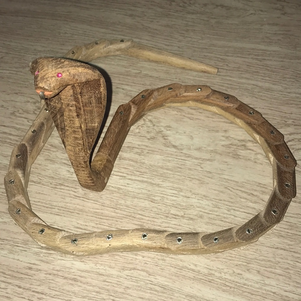 Vintage Wood Cobra Hand Carved 36” + 6” Head/Neck